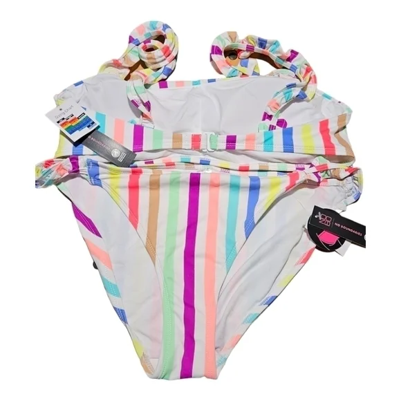No Boundaries Junior's Ribbed Ruffle Strap Bandeau Bikini Swimsuit Sz. XL Junior - Picture 6 of 7